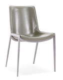 [Dining Chair] Gun color frame +  saddle leather & PU，Fashionable black dining chair kitchen chair