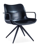 [Lounge chair]  Black matt frame +  saddle leather & PU，Minimalist Rotating chair Cozy Design Lounge Chair