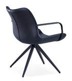 [Lounge chair]  Black matt frame +  saddle leather & PU，Minimalist Rotating chair Cozy Design Lounge Chair