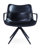 [Lounge chair]  Black matt frame +  saddle leather & PU，Minimalist Rotating chair Cozy Design Lounge Chair