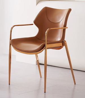 [Dining Chair] Gun color frame +  saddle leather & PU，Reading Room Study Desk Chair Versatile Arm Chair