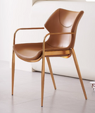 [Dining Chair] Gun color frame +  saddle leather & PU，Reading Room Study Desk Chair Versatile Arm Chair