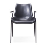 [Dining Chair] black matt frame + PU , Leather minimalist imitation wood grain dining chair with armrests