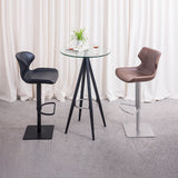 [Hydraulic Barstool] 201# burshed stainlee steel base + saddle leather & PU , Restaurant bar with rotating barstool by straps
