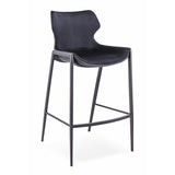 [Dining Chair] black matt frame + saddle leather & PU , Modern style coffee shop high foot bar chair