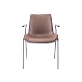 [Dining Chair] black matt frame + PU , Leather minimalist imitation wood grain dining chair with armrests