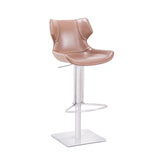 [Hydraulic Barstool] 201# burshed stainlee steel base + saddle leather & PU , Restaurant bar with rotating barstool by straps