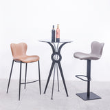 [Barstool] Gun color frame + saddle leather & PU , Retro-style restaurant bar four-legged Barstool