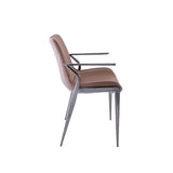 [Dining Chair] black matt frame + PU , Leather minimalist imitation wood grain dining chair with armrests