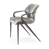 [Dining Chair] Gun color frame + saddle leather & PU , Modern style high-quality restaurant furniture
