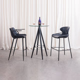 [Barstool] black matt frame + saddle leather & PU , Simple high foot bar chair with armrest backrest