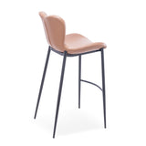 [Barstool] Gun color frame + saddle leather & PU , Retro-style restaurant bar four-legged Barstool
