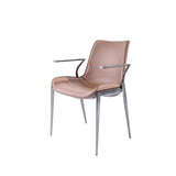 [Dining Chair] black matt frame + PU , Leather minimalist imitation wood grain dining chair with armrests