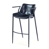 [Barstool] black matt frame + saddle leather & PU , Simple high foot bar chair with armrest backrest