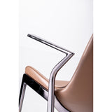 [Dining Chair] black matt frame + PU , Leather minimalist imitation wood grain dining chair with armrests
