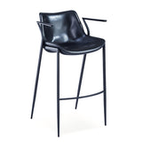 [Barstool] black matt frame + saddle leather & PU , Simple high foot bar chair with armrest backrest