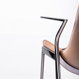 [Dining Chair] black matt frame + PU , Leather minimalist imitation wood grain dining chair with armrests