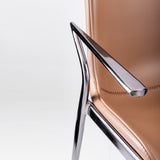 [Dining Chair] black matt frame + PU , Leather minimalist imitation wood grain dining chair with armrests