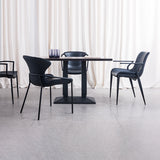 [Dining Chair] black matt frame + PU , Leather minimalist imitation wood grain dining chair with armrests