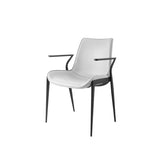 [Dining Chair] black matt frame + PU , Leather minimalist imitation wood grain dining chair with armrests