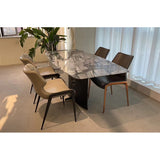 [Dining Chair] Wood vaneer frame + saddle leather & PU ,Restaurant and hotel facilities with armless dining chairs