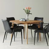 [Dining Chair] black matt frame + PU , Leather minimalist imitation wood grain dining chair with armrests