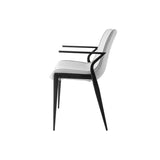 [Dining Chair] black matt frame + PU , Leather minimalist imitation wood grain dining chair with armrests