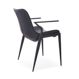 [Dining Chair] black matt frame + PU , Leather minimalist imitation wood grain dining chair with armrests