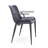 [Dining Chair] black matt frame + PU , Leather minimalist imitation wood grain dining chair with armrests