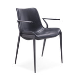 [Dining Chair] black matt frame + PU , Leather minimalist imitation wood grain dining chair with armrests