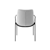 [Dining Chair] black matt frame + PU , Leather minimalist imitation wood grain dining chair with armrests