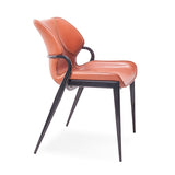 [Dining Chair] Gun color frame + saddle leather & PU , Family dinner party matching dining chairs