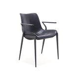 [Dining Chair] black matt frame + PU , Leather minimalist imitation wood grain dining chair with armrests