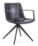[Lounge chair]  Black matt frame +  saddle leather & PU，Minimalist Rotating chair Cozy Design Lounge Chair