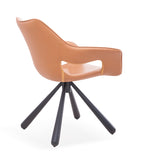 [Lounge chair] Gun color frame + saddle leather & PU，Comfortable accent orange-brown lounge chairs for living room