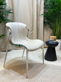 [Dining Chair] Gun color frame +  saddle leather & PU，Apartment-Friendly seat Stylish Cloth Dining Chair