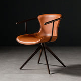 [Lounge chair]  Wood vaneer frame +  saddle leather & PU，Mid-Century Modern Lounge Chair with Armrests