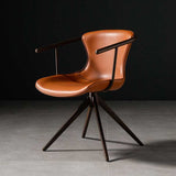 [Lounge chair]  Wood vaneer frame +  saddle leather & PU，Mid-Century Modern Lounge Chair with Armrests