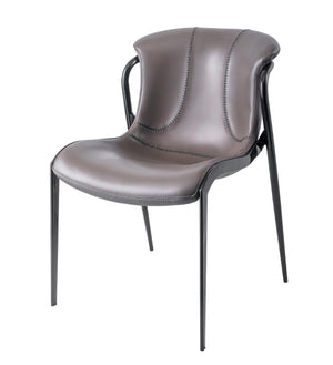 [Dining Chair] Gun color frame +  saddle leather & PU，Apartment-Friendly seat Stylish Cloth Dining Chair