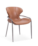 [Dining Chair] Wood vaneer frame +  PU，Mid Century Chairs with Curved Backrest for Vanity