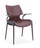 [Dining Chair] Wood vaneer frame +  PU，Vintage Brown Solid Wood Leg Fabric Upholstered Dining Chair