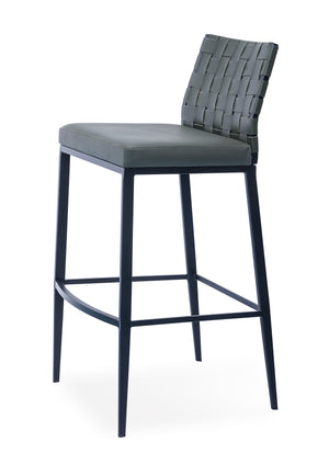 [Barstool] Black matt frame + saddle leather & PU ,Adjustable Leather Cushion Swivel Workstation Bar Chair