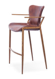 [Barstool] Wood vaneer frame + saddle leather & PU , Retro style Breathable Fabric Barstool with armrests