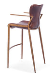 [Barstool] Wood vaneer frame + saddle leather & PU , Retro style Breathable Fabric Barstool with armrests