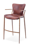 [Barstool] Wood vaneer frame + saddle leather & PU , Retro style Breathable Fabric Barstool with armrests