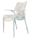 [Dining Chair] Wood vaneer frame +  PU，Vintage Brown Solid Wood Leg Fabric Upholstered Dining Chair