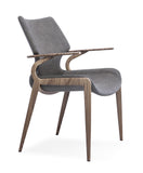 [Dining Chair] Wood vaneer frame +  PU，Vintage Brown Solid Wood Leg Fabric Upholstered Dining Chair