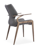 [Dining Chair] Wood vaneer frame +  PU，Vintage Brown Solid Wood Leg Fabric Upholstered Dining Chair