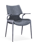 [Dining Chair] Wood vaneer frame +  PU，Vintage Brown Solid Wood Leg Fabric Upholstered Dining Chair