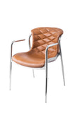 [Dining Chair] Rose gold frame +  saddle leather & PU，Luxury hotel style dining chair with armrests